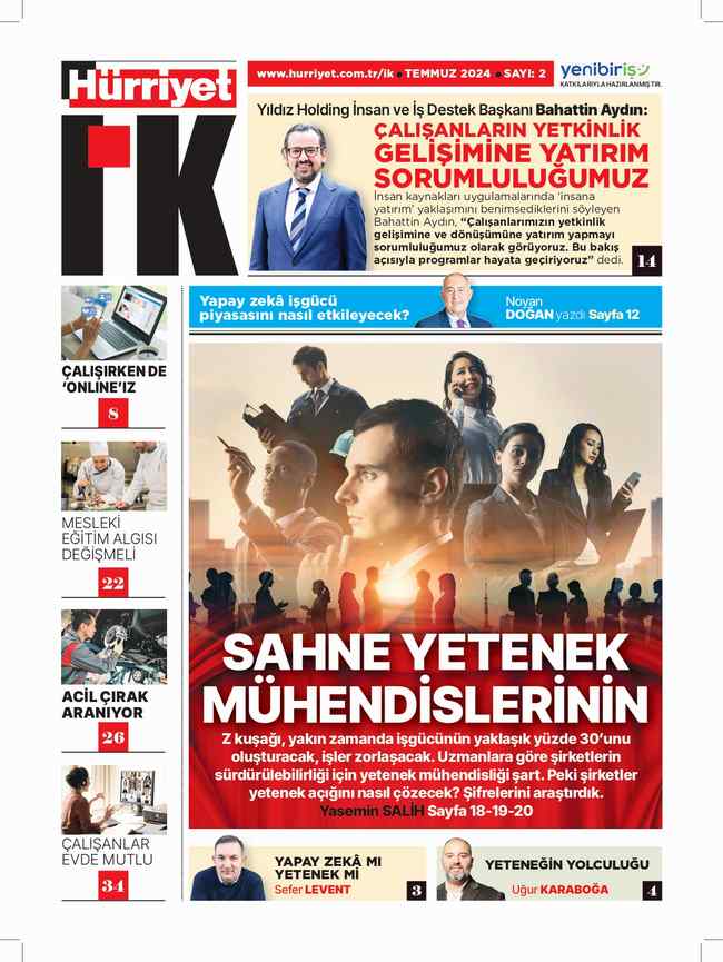 İş dünyasıyla ilgili güncel gelişmeleri geniş bir seçki ile sunan Hürriyet İK, 7 Temmuz tarihinde raflarda yerini alıyor. Yeni sayı, yenilikçi iş modelleri ve yapay zekâ ışığında iş dünyasında önem kazanan yetenek kavramını inceliyor.